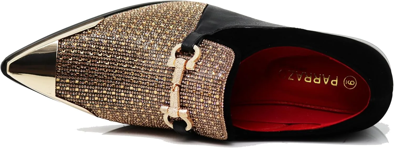 Enzo Romeo Crisino Men Rhinestone Chrome Toe Suede Pointy Buckle Dress Loafer Slip On Shoes