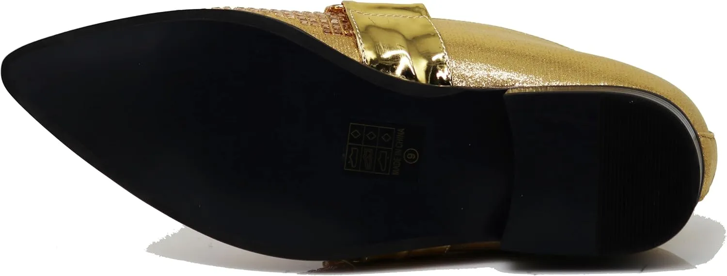 Enzo Romeo Crisino Men Rhinestone Chrome Toe Suede Pointy Buckle Dress Loafer Slip On Shoes