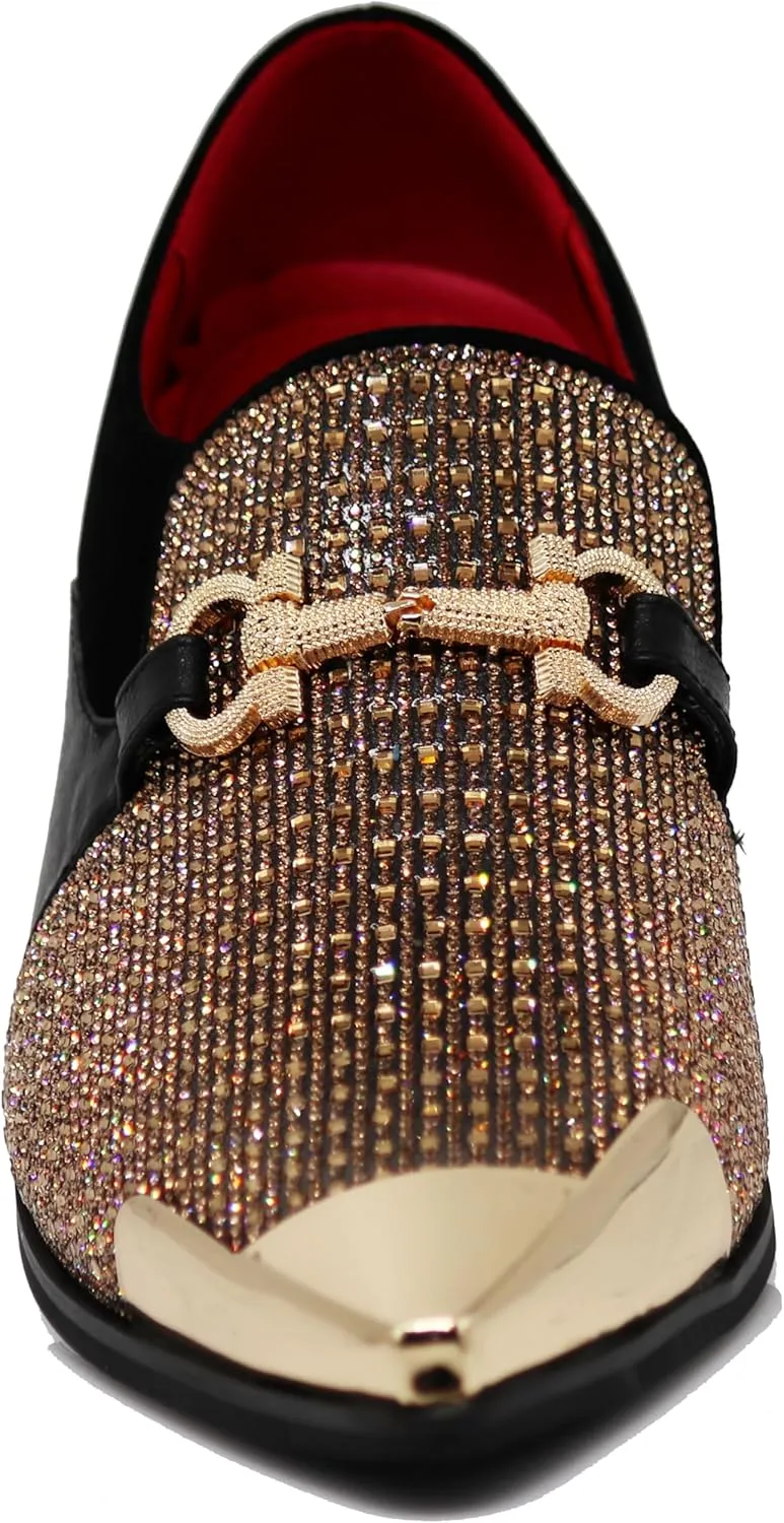 Enzo Romeo Crisino Men Rhinestone Chrome Toe Suede Pointy Buckle Dress Loafer Slip On Shoes