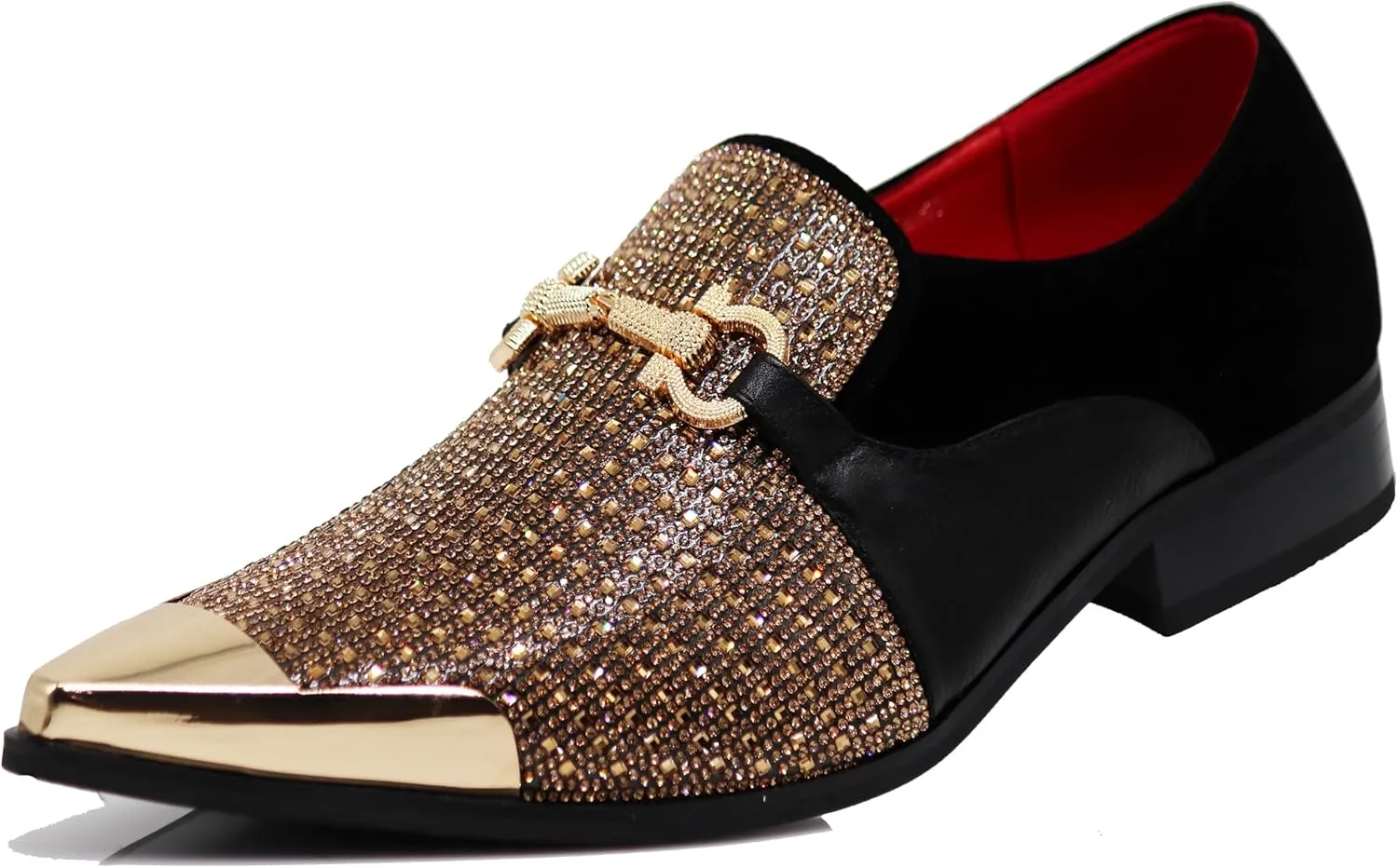 Enzo Romeo Crisino Men Rhinestone Chrome Toe Suede Pointy Buckle Dress Loafer Slip On Shoes