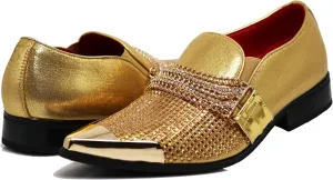 Enzo Romeo Crisino Men Rhinestone Chrome Toe Suede Pointy Buckle Dress Loafer Slip On Shoes