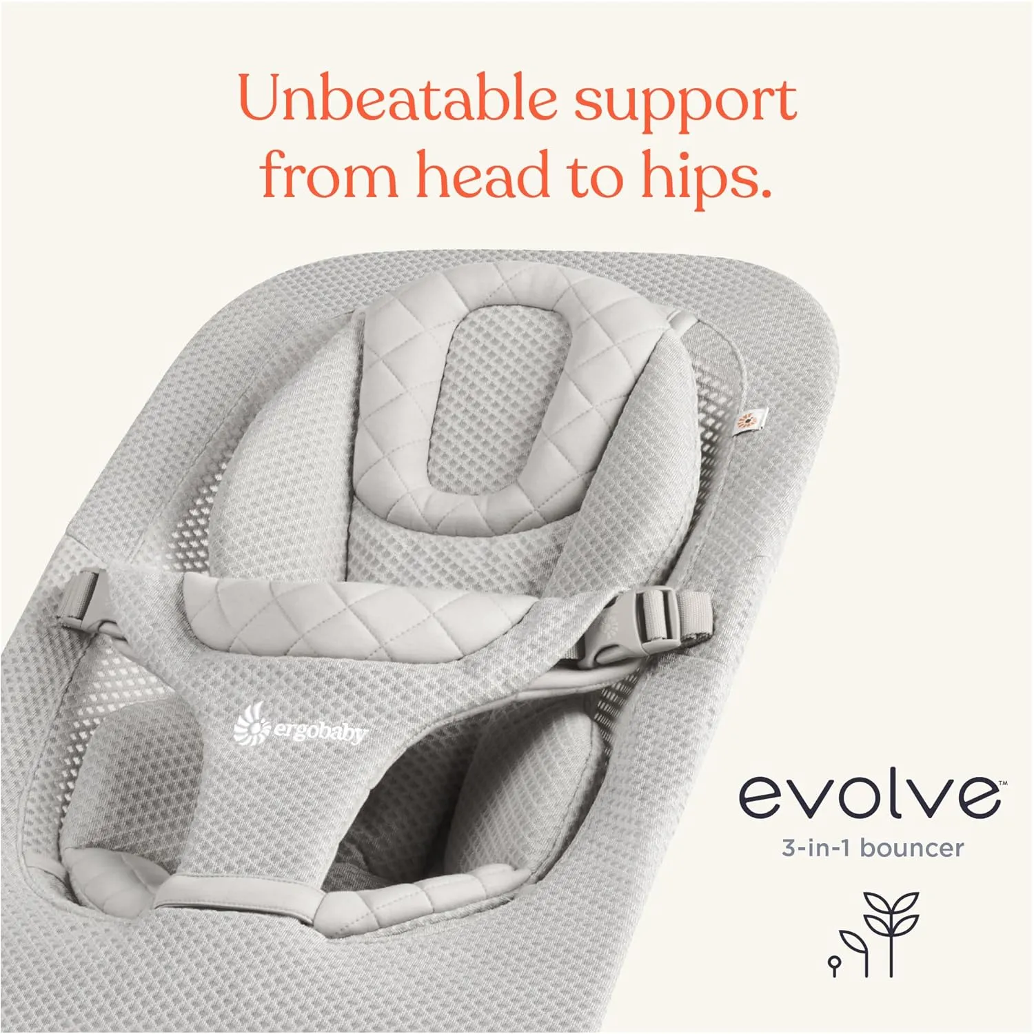 Ergobaby Evolve 3-in-1 Bouncer, Adjustable Multi Position Baby Bouncer Seat, Fits Newborn to Toddler, Camel
