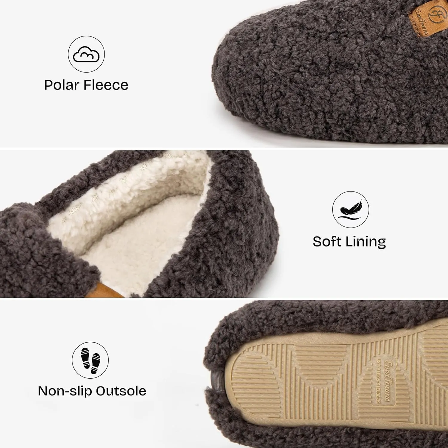 EverFoams Women’s Soft Curly Full Slippers Memory Foam Lightweight House Shoes Cozy Loafer with Polar Fleece Lining