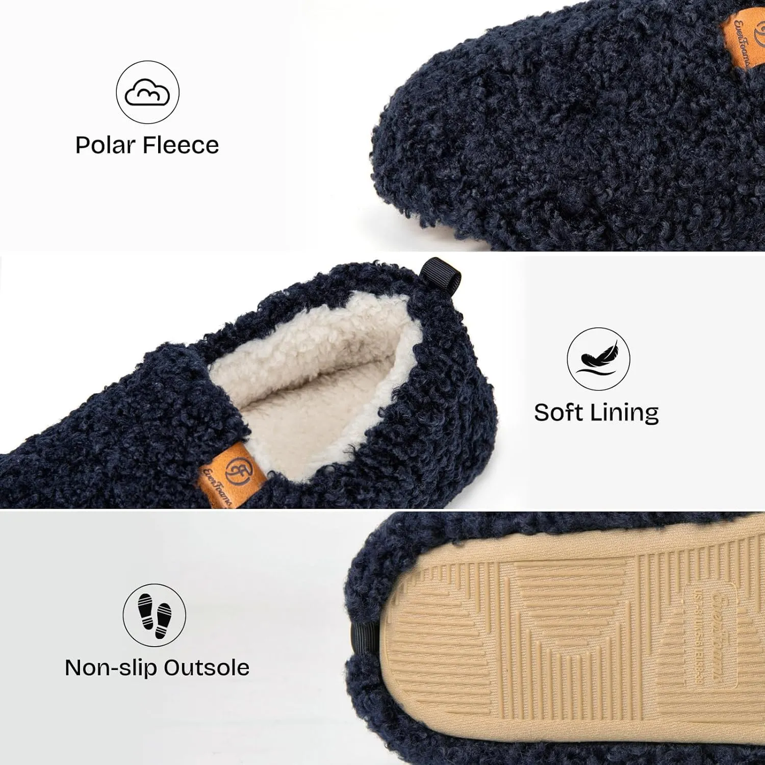 EverFoams Women’s Soft Curly Full Slippers Memory Foam Lightweight House Shoes Cozy Loafer with Polar Fleece Lining