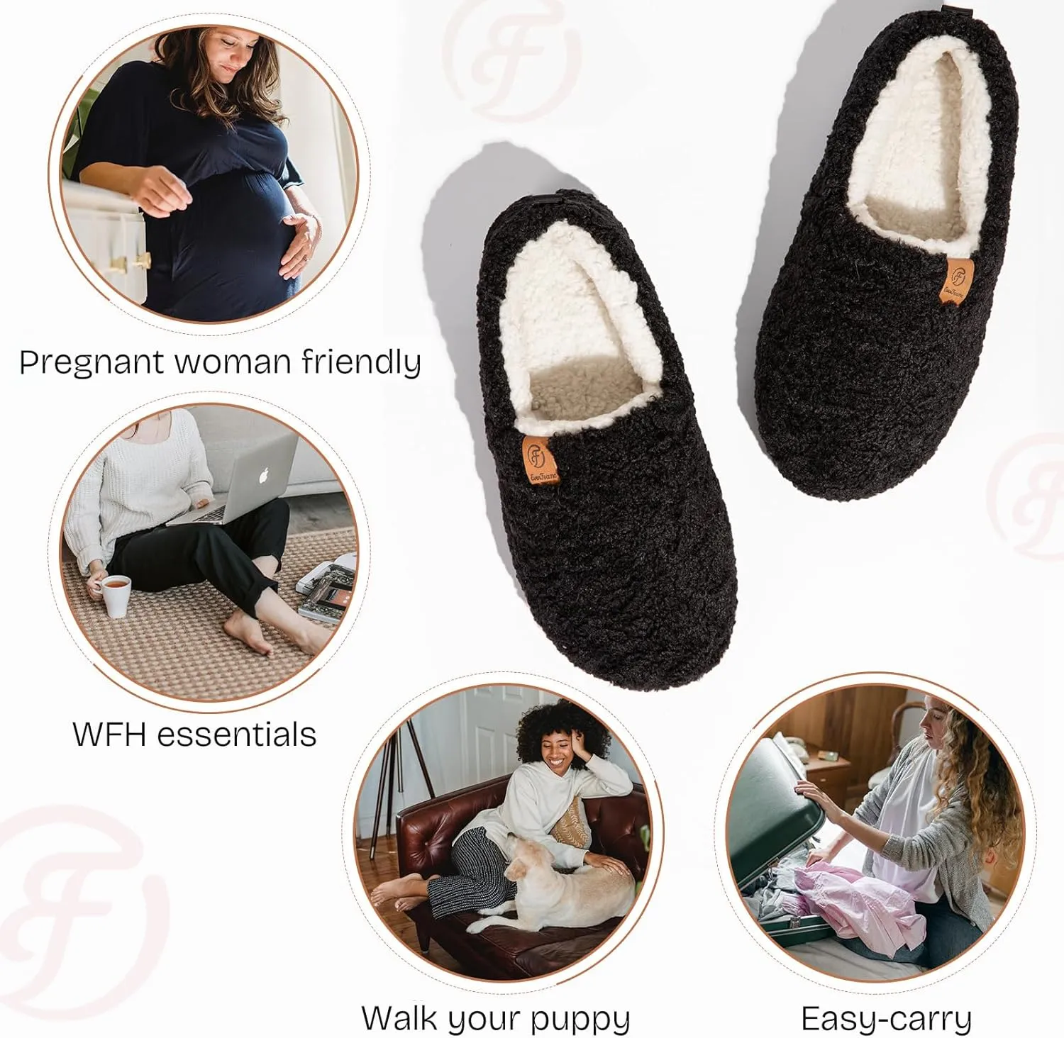 EverFoams Women’s Soft Curly Full Slippers Memory Foam Lightweight House Shoes Cozy Loafer with Polar Fleece Lining