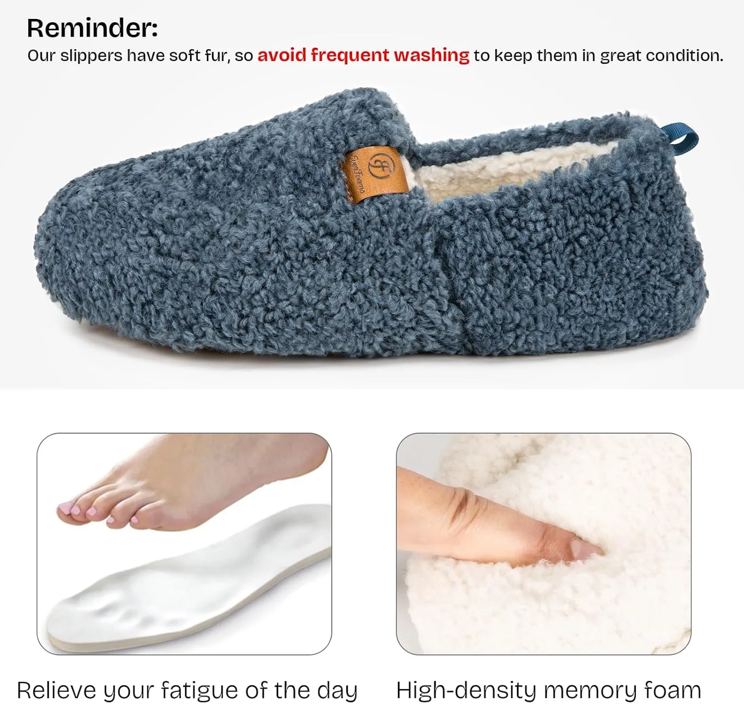 EverFoams Women’s Soft Curly Full Slippers Memory Foam Lightweight House Shoes Cozy Loafer with Polar Fleece Lining