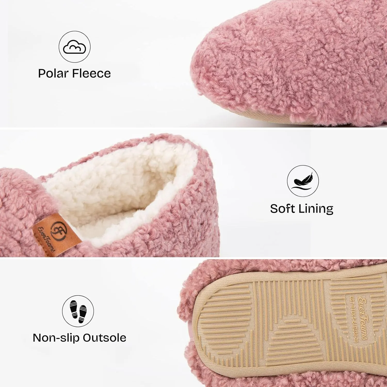 EverFoams Women’s Soft Curly Full Slippers Memory Foam Lightweight House Shoes Cozy Loafer with Polar Fleece Lining