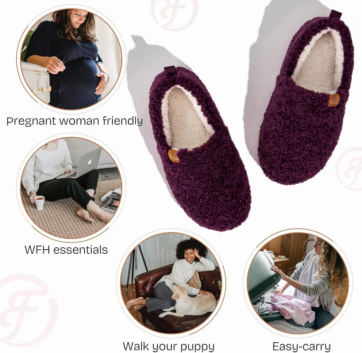 EverFoams Women’s Soft Curly Full Slippers Memory Foam Lightweight House Shoes Cozy Loafer with Polar Fleece Lining