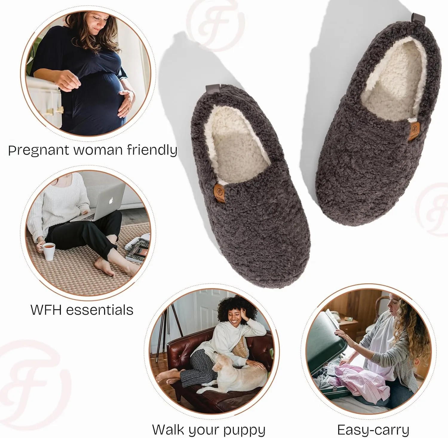 EverFoams Women’s Soft Curly Full Slippers Memory Foam Lightweight House Shoes Cozy Loafer with Polar Fleece Lining