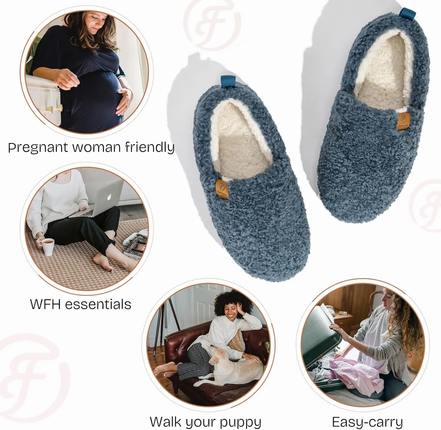 EverFoams Women’s Soft Curly Full Slippers Memory Foam Lightweight House Shoes Cozy Loafer with Polar Fleece Lining