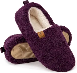 EverFoams Women’s Soft Curly Full Slippers Memory Foam Lightweight House Shoes Cozy Loafer with Polar Fleece Lining