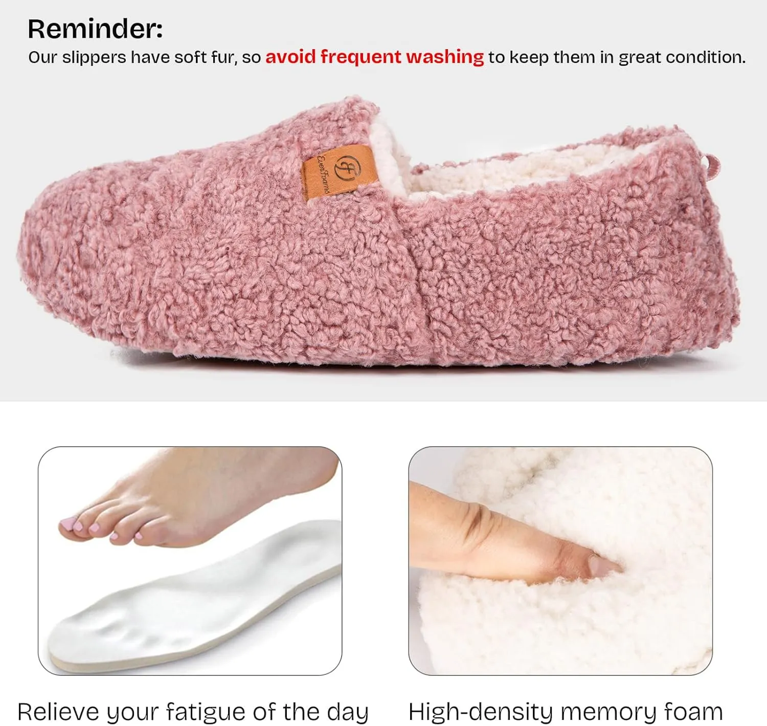 EverFoams Women’s Soft Curly Full Slippers Memory Foam Lightweight House Shoes Cozy Loafer with Polar Fleece Lining