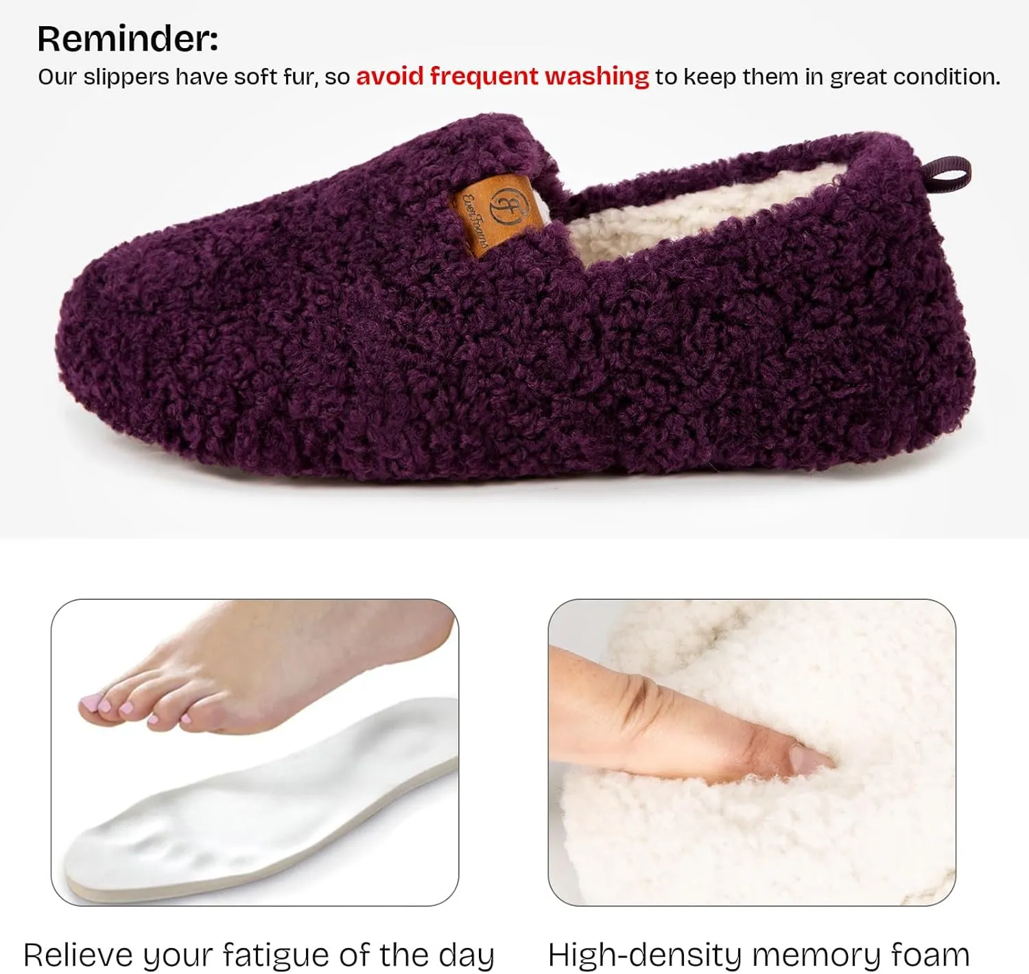 EverFoams Women’s Soft Curly Full Slippers Memory Foam Lightweight House Shoes Cozy Loafer with Polar Fleece Lining