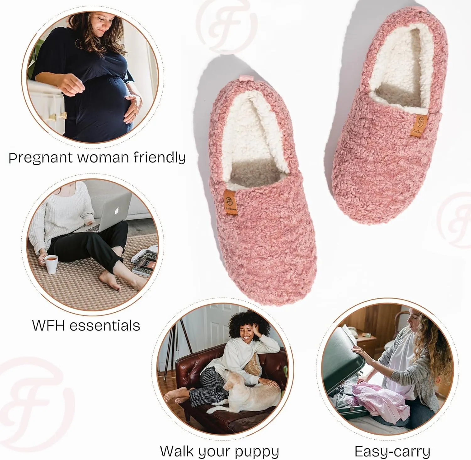EverFoams Women’s Soft Curly Full Slippers Memory Foam Lightweight House Shoes Cozy Loafer with Polar Fleece Lining