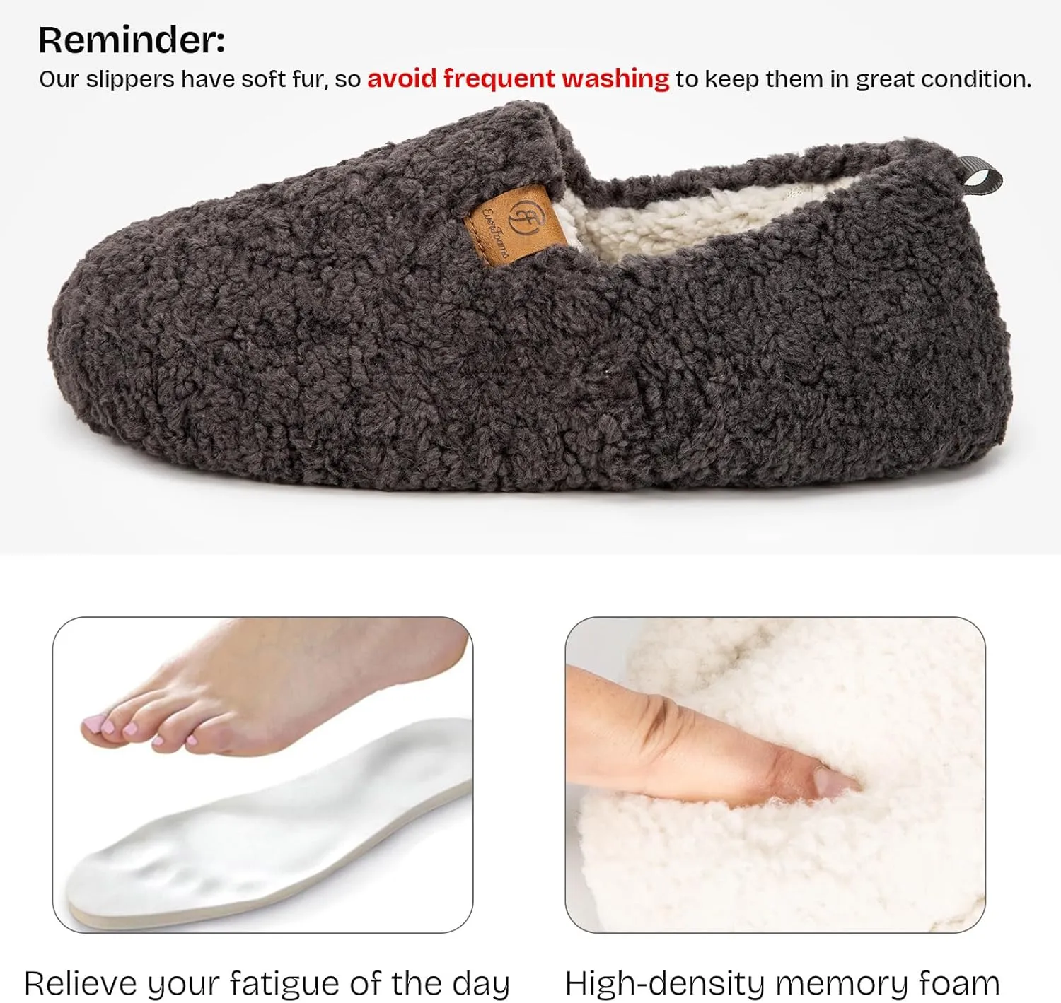 EverFoams Women’s Soft Curly Full Slippers Memory Foam Lightweight House Shoes Cozy Loafer with Polar Fleece Lining