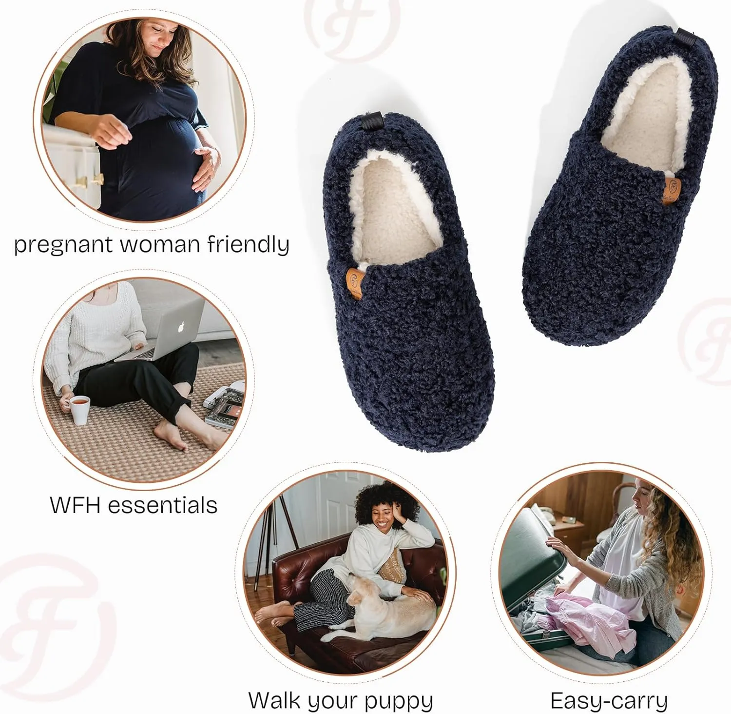 EverFoams Women’s Soft Curly Full Slippers Memory Foam Lightweight House Shoes Cozy Loafer with Polar Fleece Lining