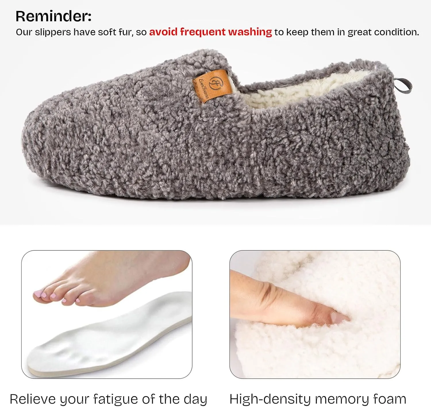 EverFoams Women’s Soft Curly Full Slippers Memory Foam Lightweight House Shoes Cozy Loafer with Polar Fleece Lining