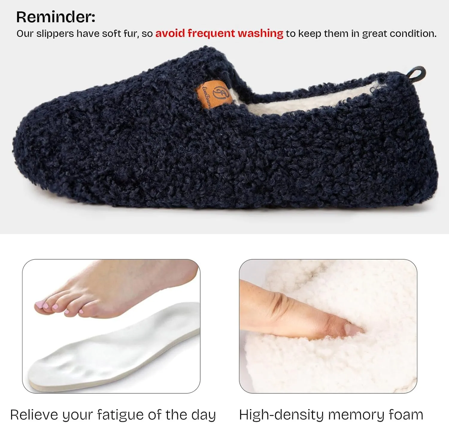 EverFoams Women’s Soft Curly Full Slippers Memory Foam Lightweight House Shoes Cozy Loafer with Polar Fleece Lining