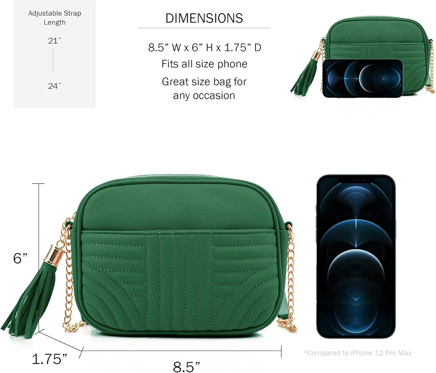 EVVE Quilted Crossbody Bags for Women - Stylish Camera Bag with Tassel - Lightweight Medium Size Shoulder Purse