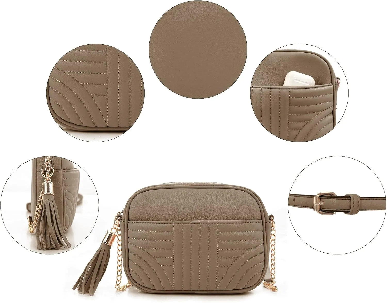 EVVE Quilted Crossbody Bags for Women - Stylish Camera Bag with Tassel - Lightweight Medium Size Shoulder Purse