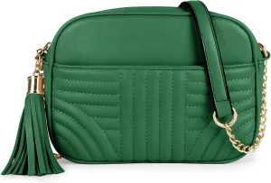 EVVE Quilted Crossbody Bags for Women - Stylish Camera Bag with Tassel - Lightweight Medium Size Shoulder Purse