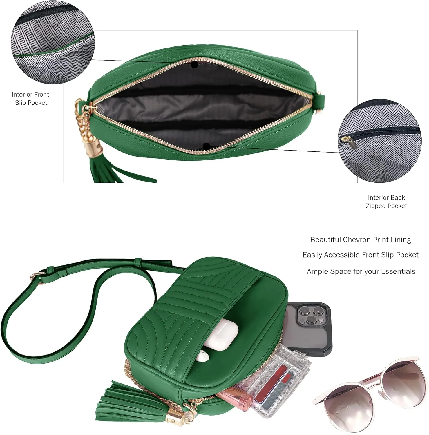 EVVE Quilted Crossbody Bags for Women - Stylish Camera Bag with Tassel - Lightweight Medium Size Shoulder Purse