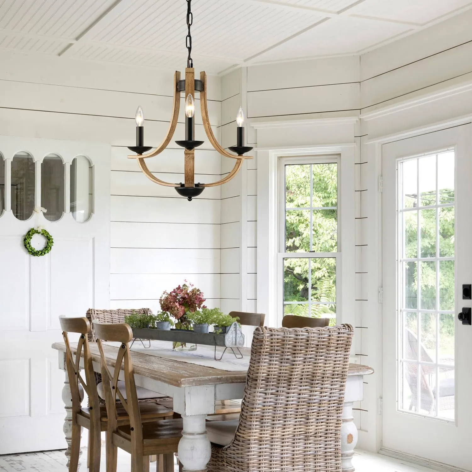 Farmhouse Chandelier for Dining Room 3-Light 19" Wide Adjustable Kitchen Island Pendant Lighting, Rustic Hanging Light Fixture for Entryway Foyer Bedroom Living Room,
