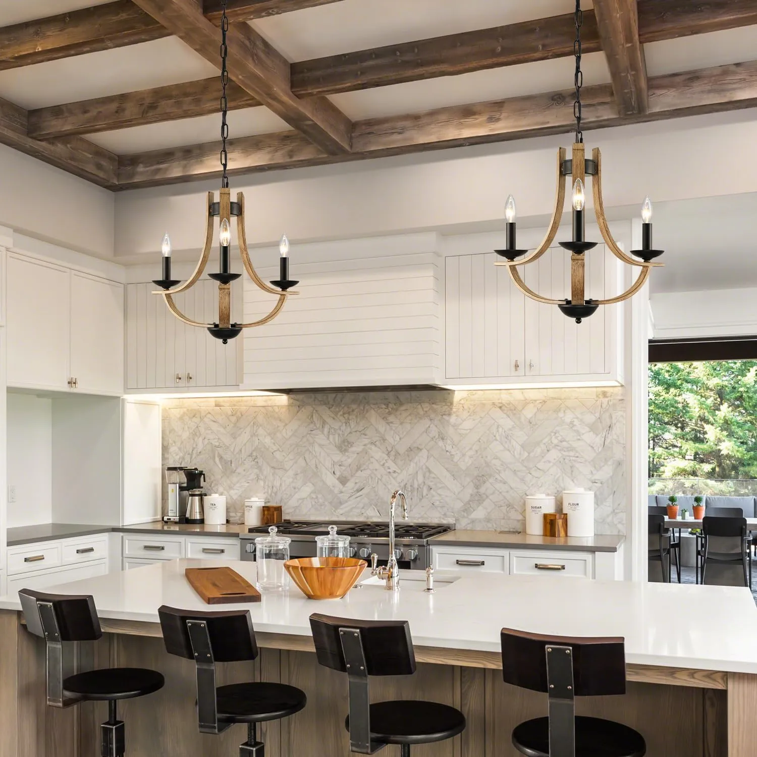 Farmhouse Chandelier for Dining Room 3-Light 19" Wide Adjustable Kitchen Island Pendant Lighting, Rustic Hanging Light Fixture for Entryway Foyer Bedroom Living Room,