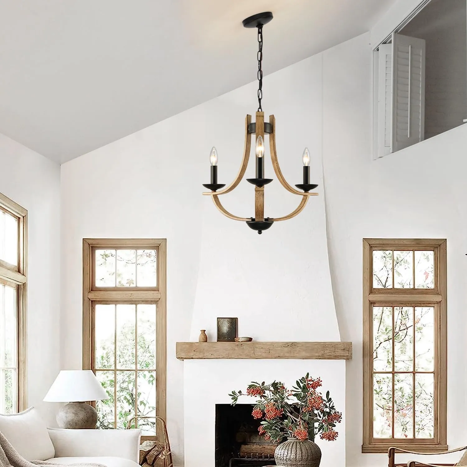 Farmhouse Chandelier for Dining Room 3-Light 19" Wide Adjustable Kitchen Island Pendant Lighting, Rustic Hanging Light Fixture for Entryway Foyer Bedroom Living Room,