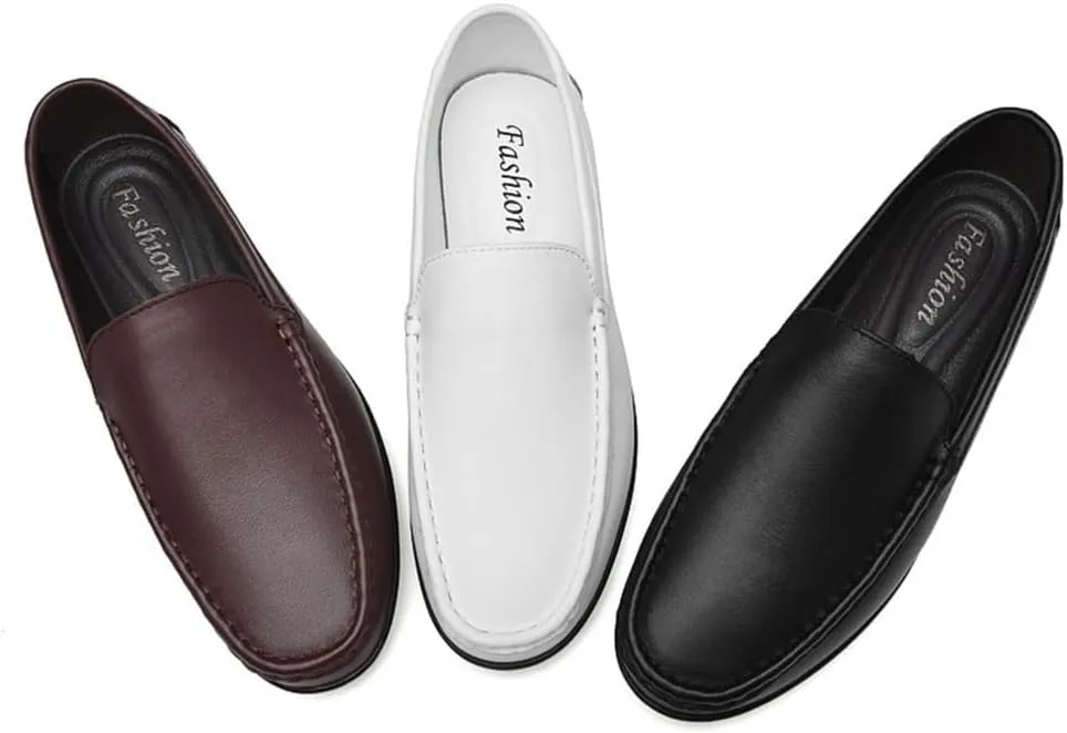 Fashion Men Loafers Shoes Vegan Leather Prom Working Round Toe Slip Resistant Block Heel Anti-Slip Rubber Sole Slip-on