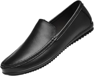 Fashion Men Loafers Shoes Vegan Leather Prom Working Round Toe Slip Resistant Block Heel Anti-Slip Rubber Sole Slip-on