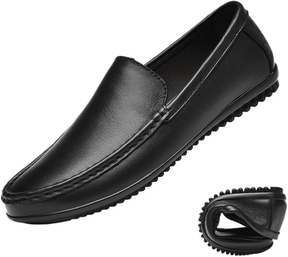Fashion Men Loafers Shoes Vegan Leather Prom Working Round Toe Slip Resistant Block Heel Anti-Slip Rubber Sole Slip-on