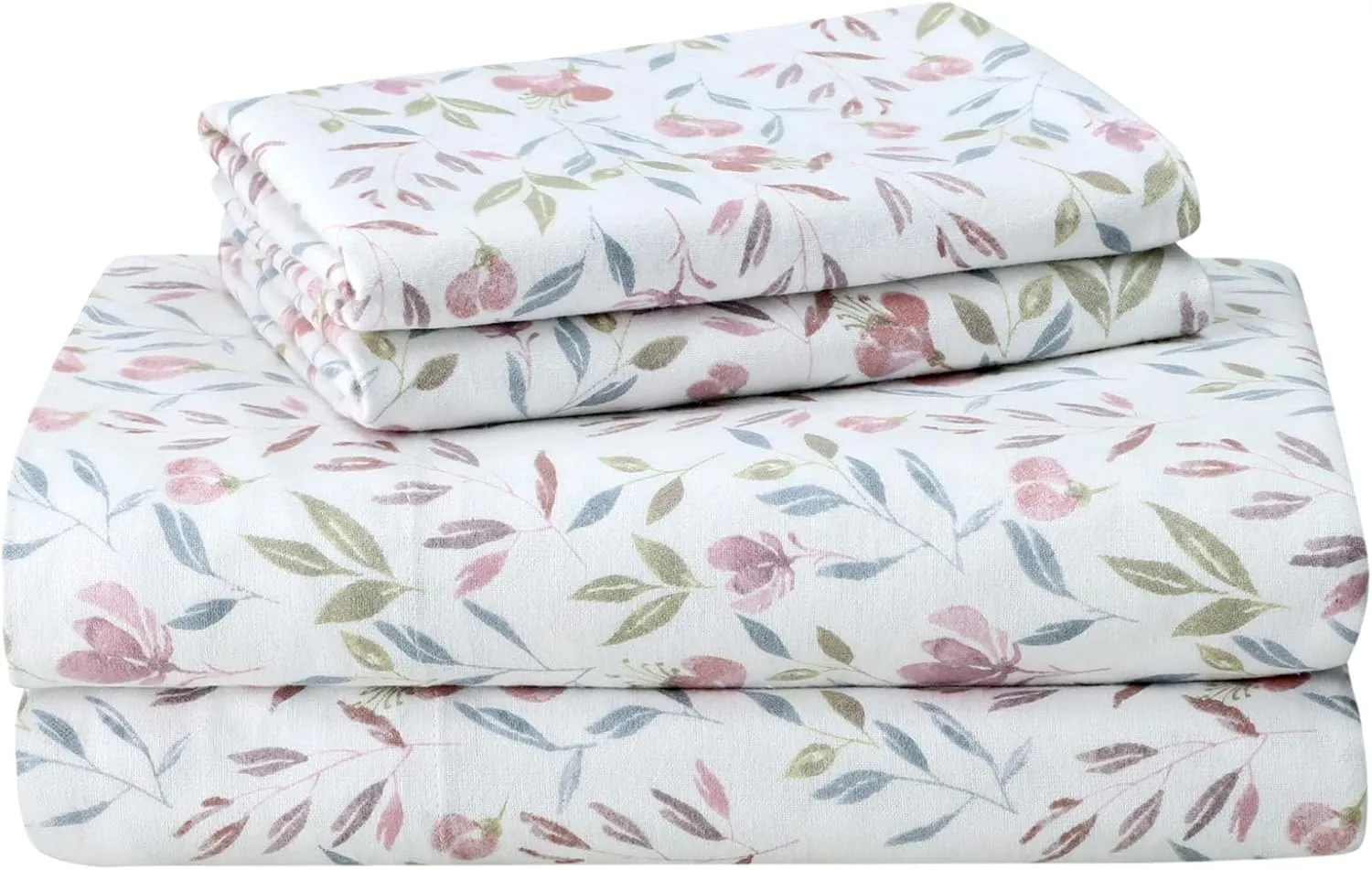 Featherhead™ 100% Cotton 4PCs Flannel Sheet Set, Queen Size, Delicate Floral | Double-Brushed for Extra Softness, Warm & Breathable, Extra Deep Pockets fits Up to 17” – 1 Flat, 1 Fitted, 2 Pillowcase