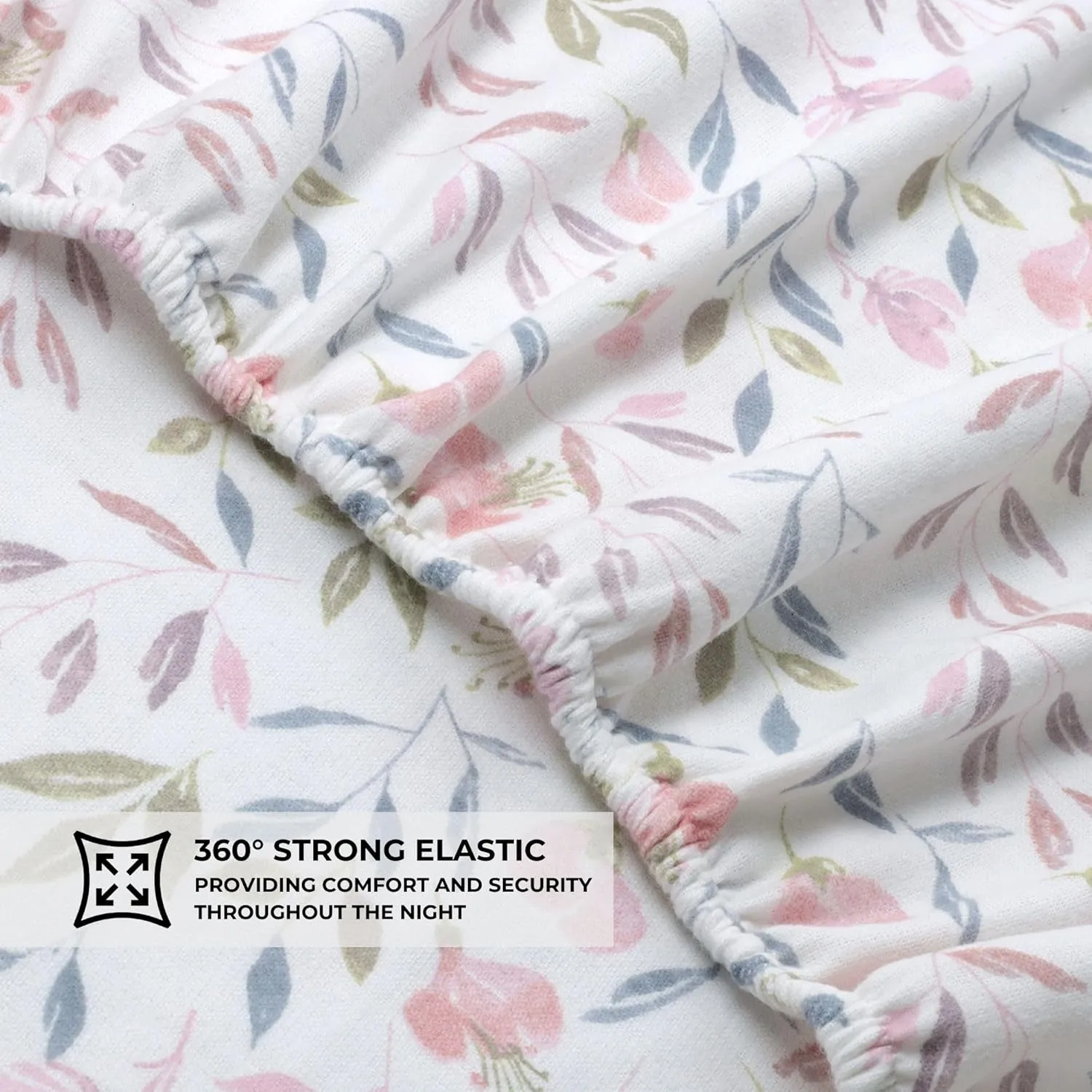 Featherhead™ 100% Cotton 4PCs Flannel Sheet Set, Queen Size, Delicate Floral | Double-Brushed for Extra Softness, Warm & Breathable, Extra Deep Pockets fits Up to 17” – 1 Flat, 1 Fitted, 2 Pillowcase