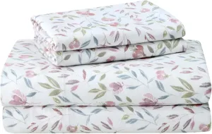 Featherhead™ 100% Cotton 4PCs Flannel Sheet Set, Queen Size, Delicate Floral | Double-Brushed for Extra Softness, Warm & Breathable, Extra Deep Pockets fits Up to 17” – 1 Flat, 1 Fitted, 2 Pillowcase
