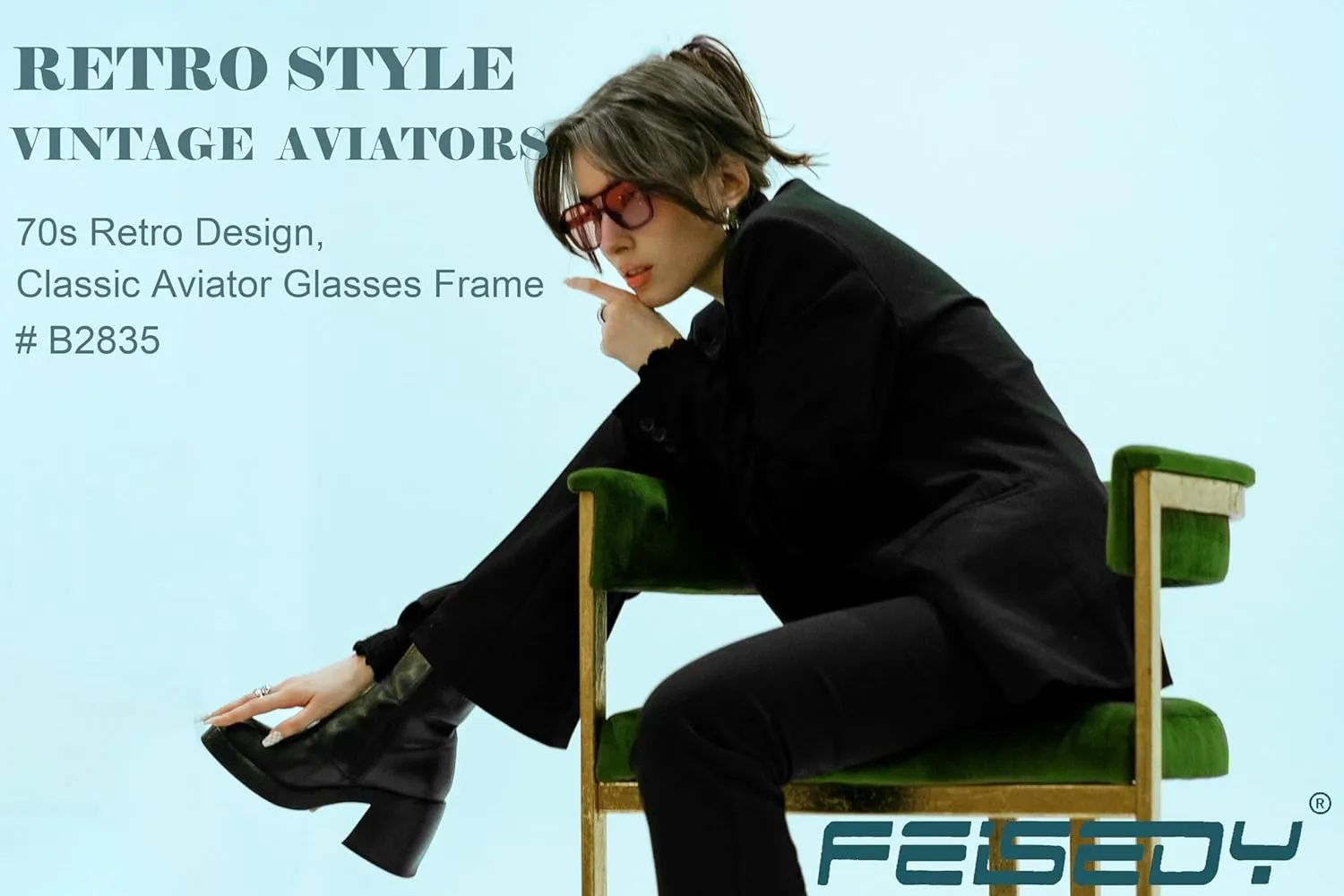 FEISEDY Retro Square Aviator Sunglasses Women Men 70s Vintage Trendy Plastic Frame Sun Glasses B2835