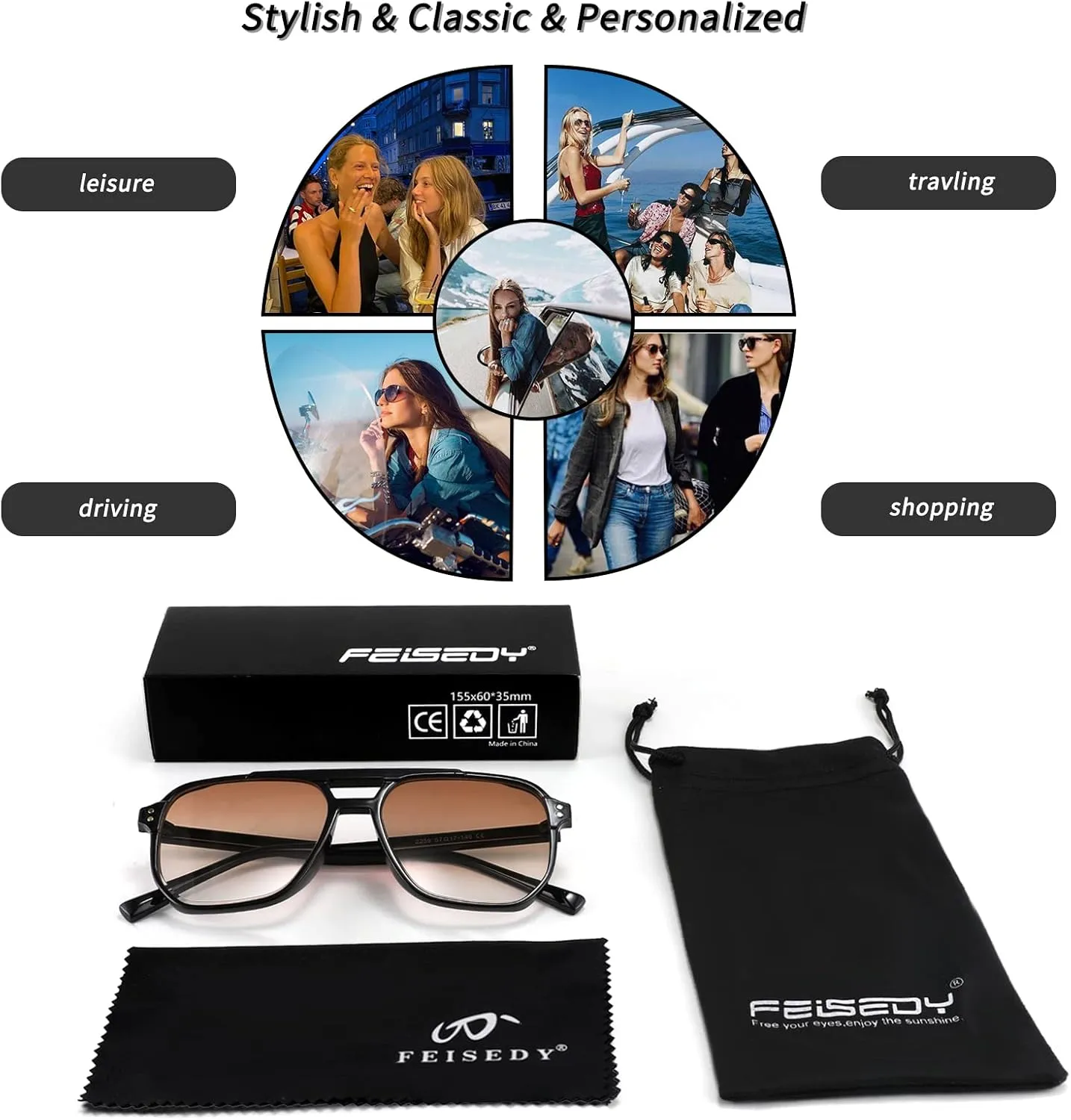 FEISEDY Retro Square Aviator Sunglasses Women Men 70s Vintage Trendy Plastic Frame Sun Glasses B2835