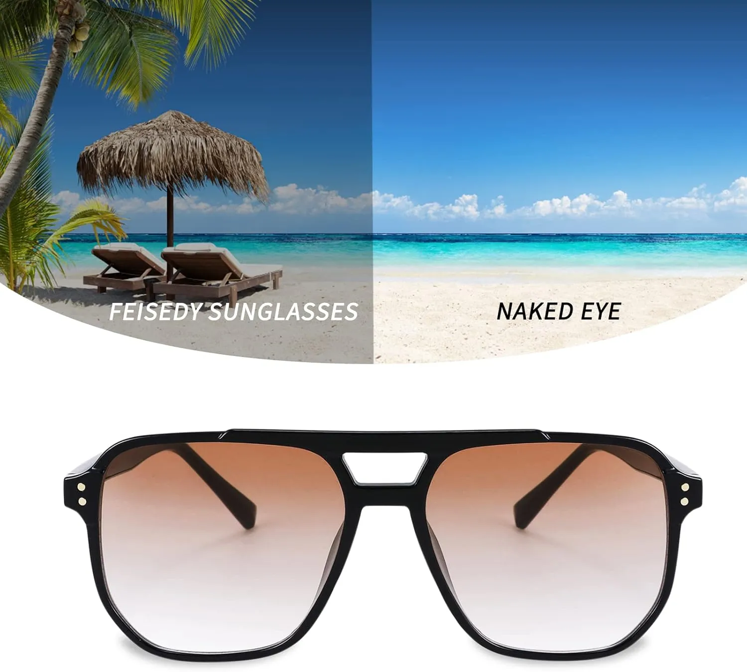 FEISEDY Retro Square Aviator Sunglasses Women Men 70s Vintage Trendy Plastic Frame Sun Glasses B2835