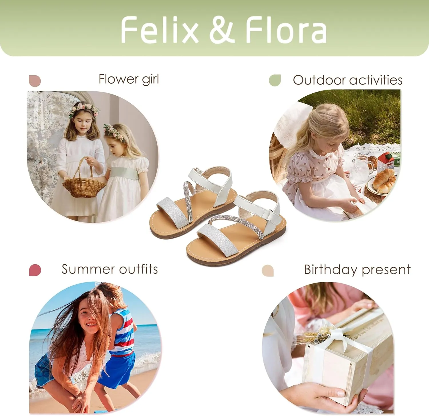 Felix & Flora Toddler Girl Sandals - Flower Girl Dress Shoes Open Toe Little Kid Summer Flats