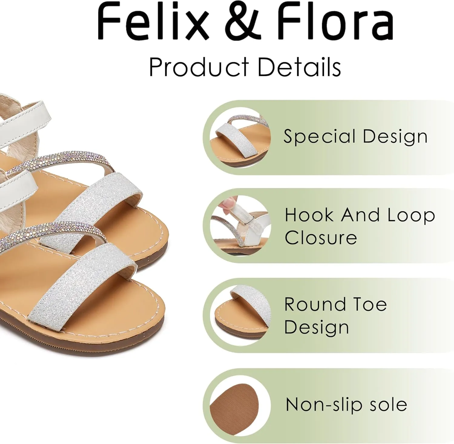 Felix & Flora Toddler Girl Sandals - Flower Girl Dress Shoes Open Toe Little Kid Summer Flats