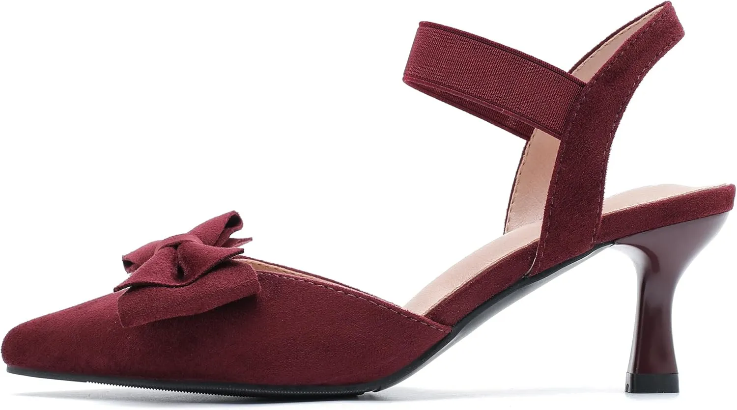 fereshte Women's Bow Low Kitten Heels Pumps Elastic Ankle Strap Slip On Slingback Dress Shoes