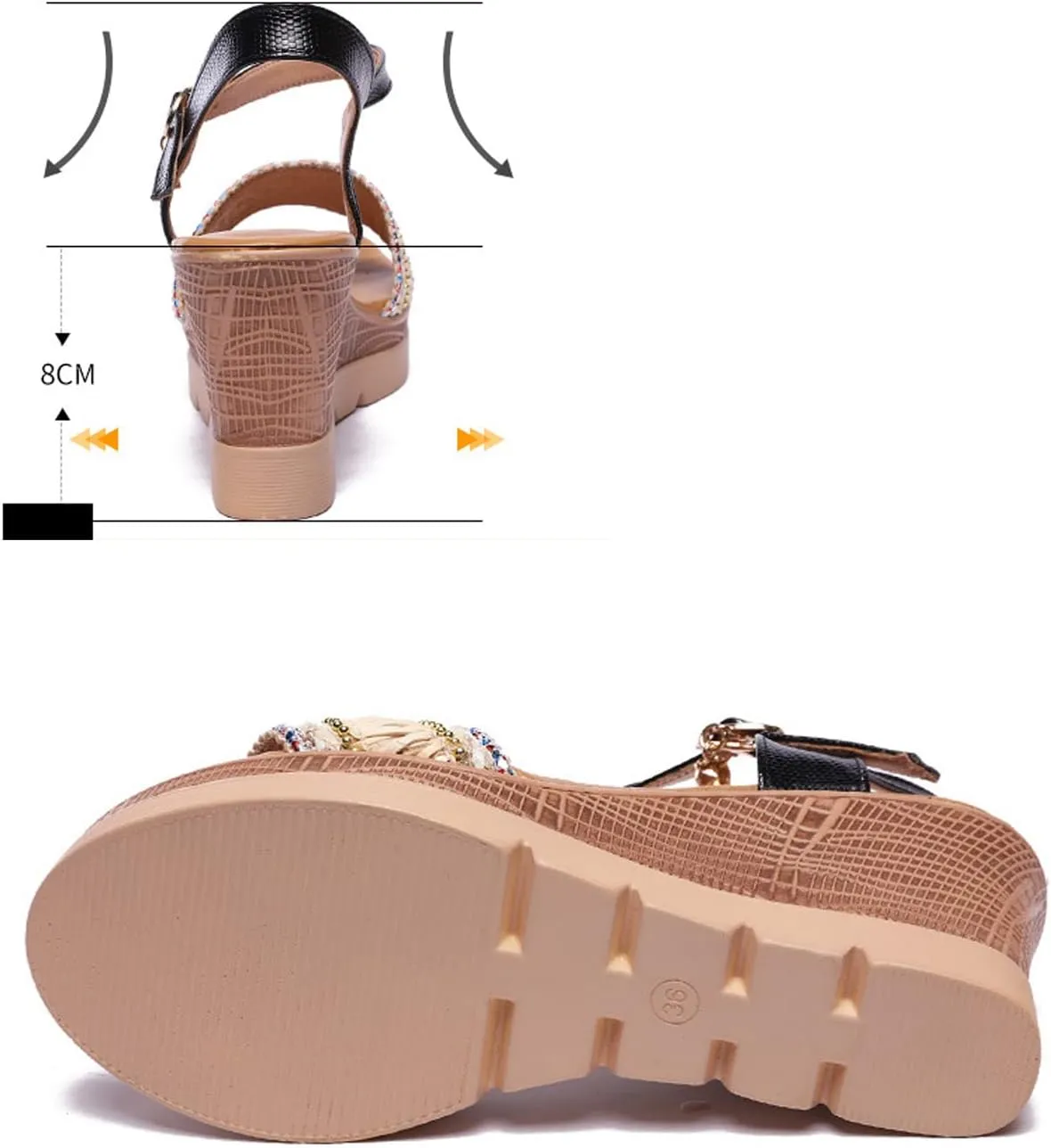 FFZSQ Ladies Summer Wedge Sandals Vintage Elegant High Heel Plateau Peep Toe Slides Women's Leisure Roman Shoes Bohemia Beach Sandals