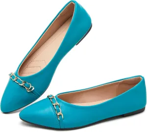 FINIWOR Ballet Flat Shoes for Womens,PU Leather Womens Loafers,Women Pointed Toe Dress Flat Shoes Casual, Comfortable Slip on Flats Shoes Women
