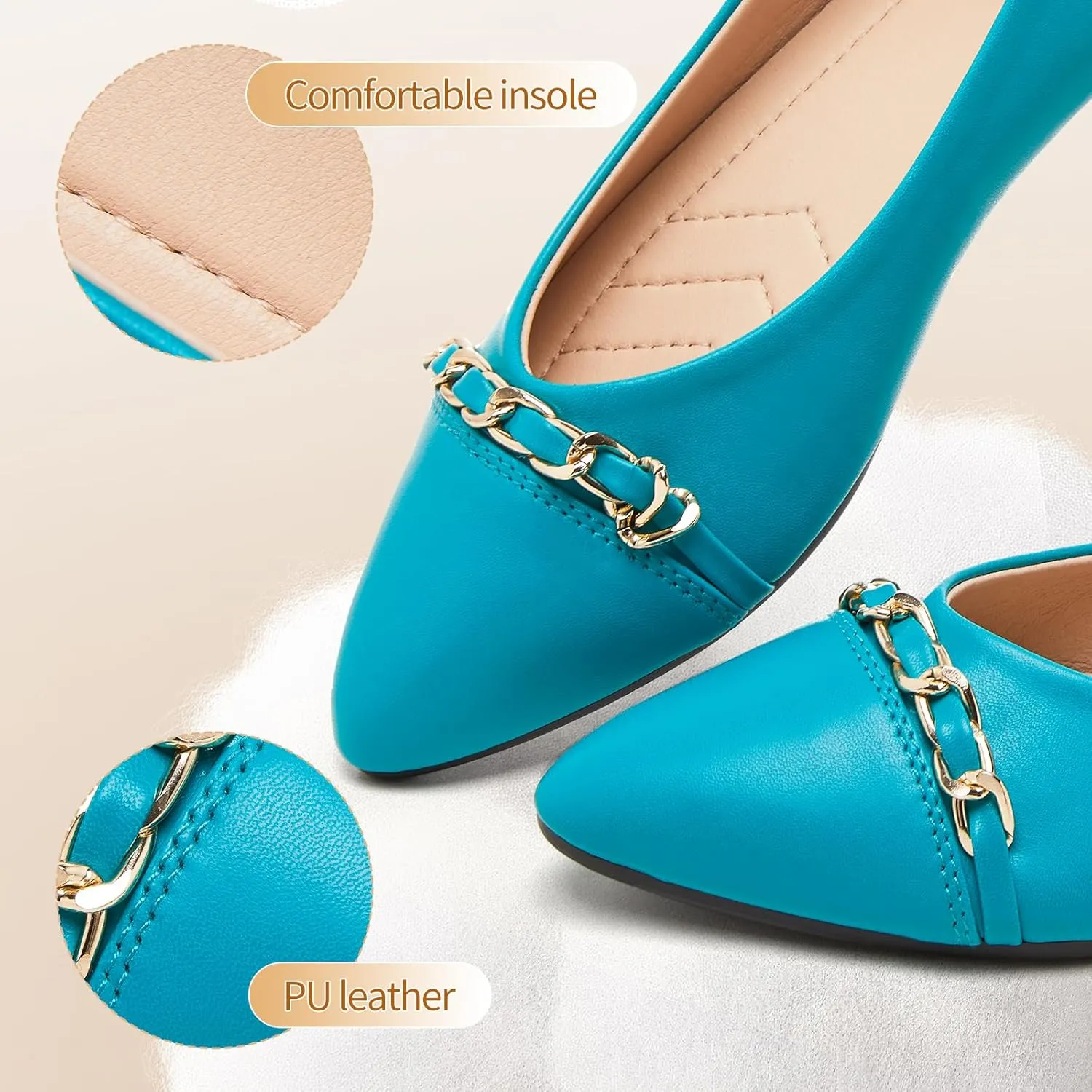 FINIWOR Ballet Flat Shoes for Womens,PU Leather Womens Loafers,Women Pointed Toe Dress Flat Shoes Casual, Comfortable Slip on Flats Shoes Women