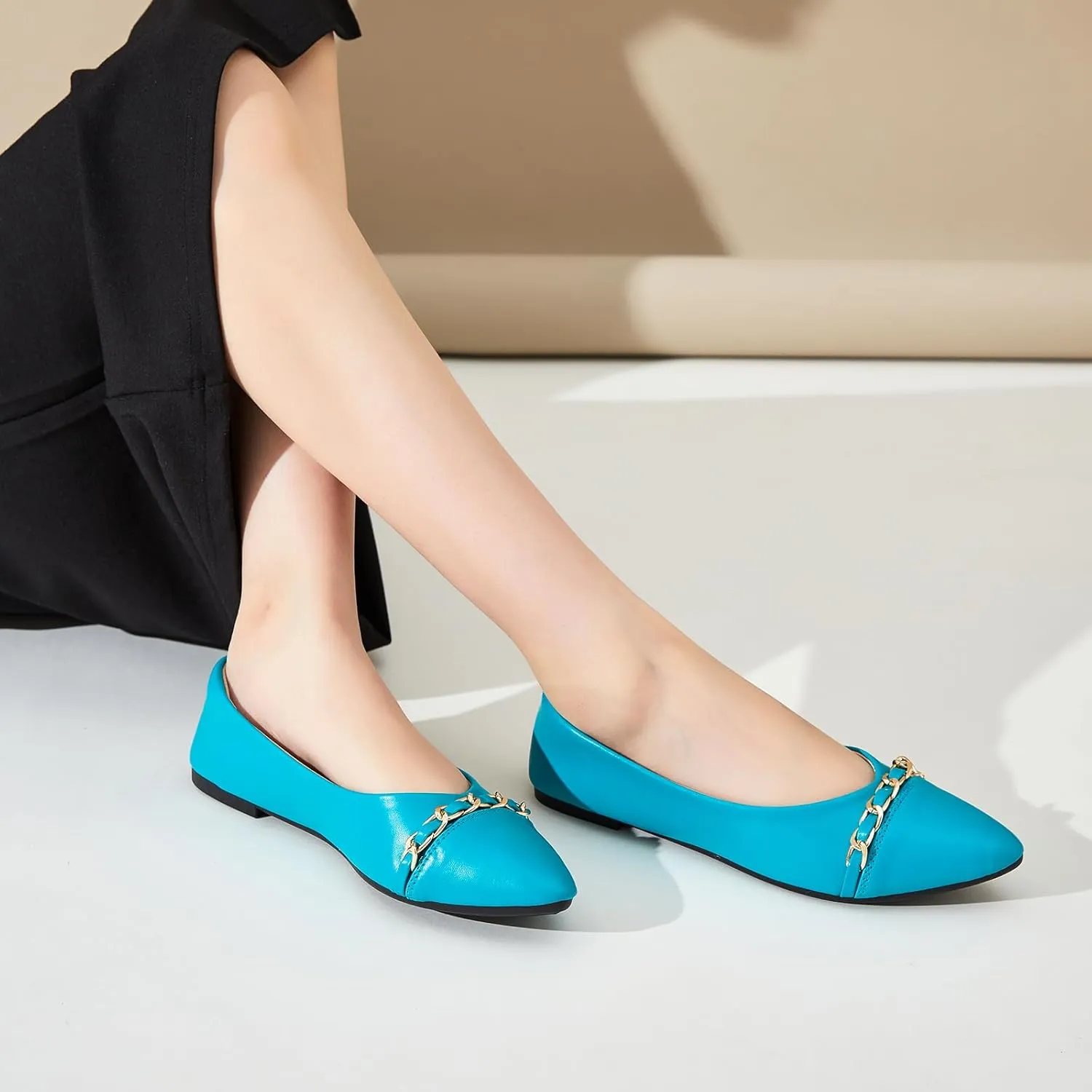 FINIWOR Ballet Flat Shoes for Womens,PU Leather Womens Loafers,Women Pointed Toe Dress Flat Shoes Casual, Comfortable Slip on Flats Shoes Women