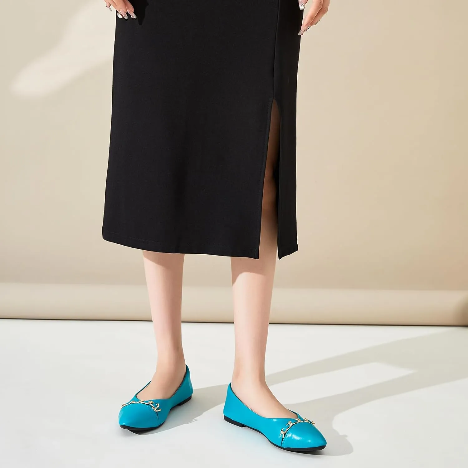 FINIWOR Ballet Flat Shoes for Womens,PU Leather Womens Loafers,Women Pointed Toe Dress Flat Shoes Casual, Comfortable Slip on Flats Shoes Women