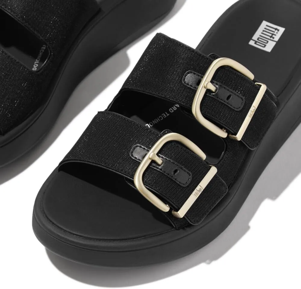 FitFlop Women's F-Mode Buckle Shimmerlux Flatform Two-bar Slides Wedge Sandal