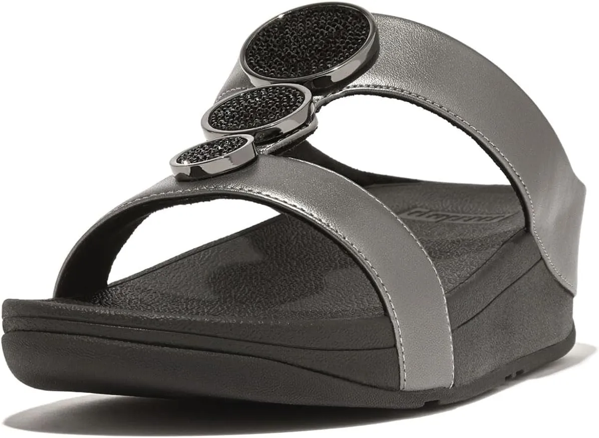 FitFlop Women's Halo Bead-Circle Metallic H-bar Slides Wedge Sandal