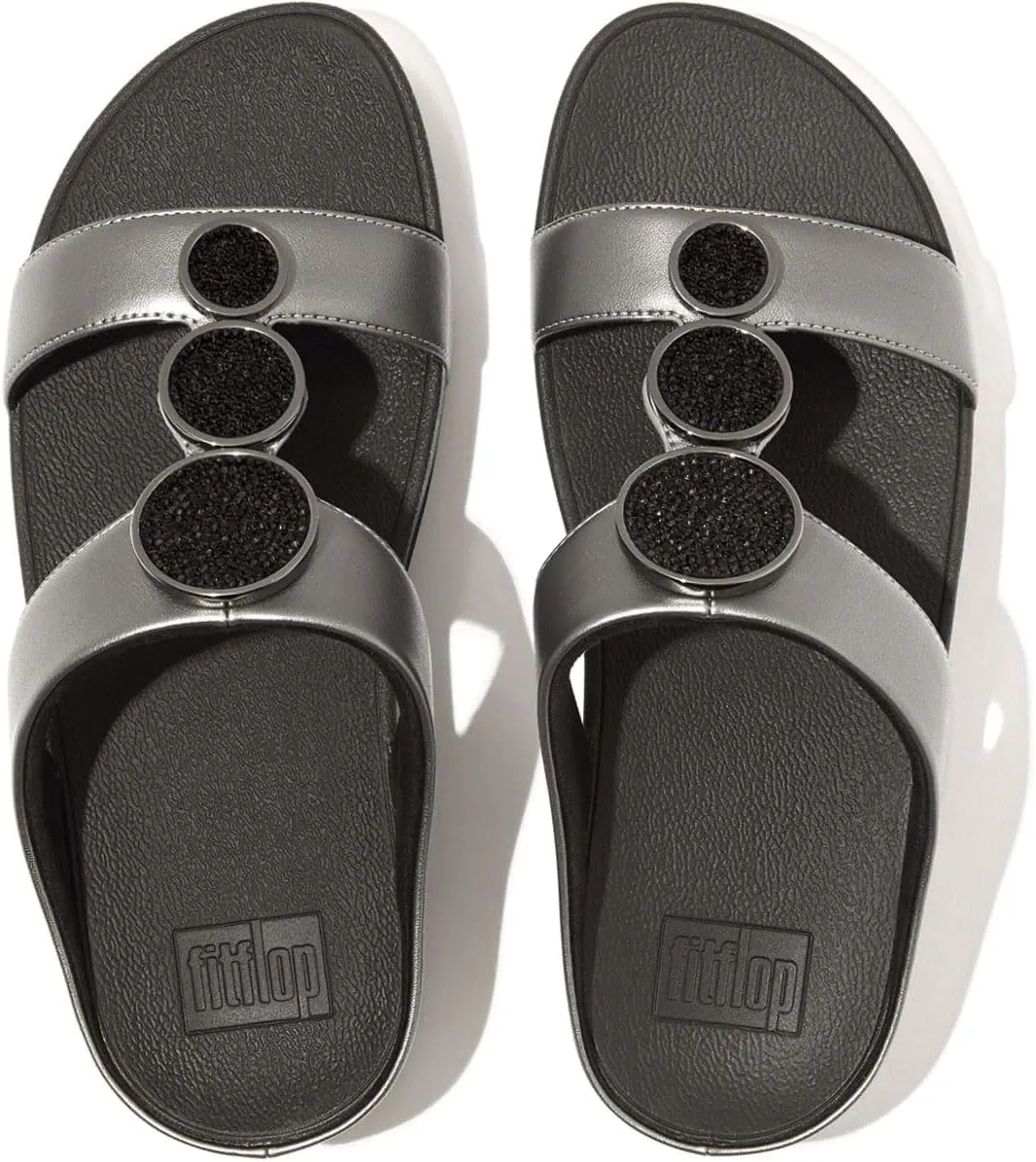 FitFlop Women's Halo Bead-Circle Metallic H-bar Slides Wedge Sandal