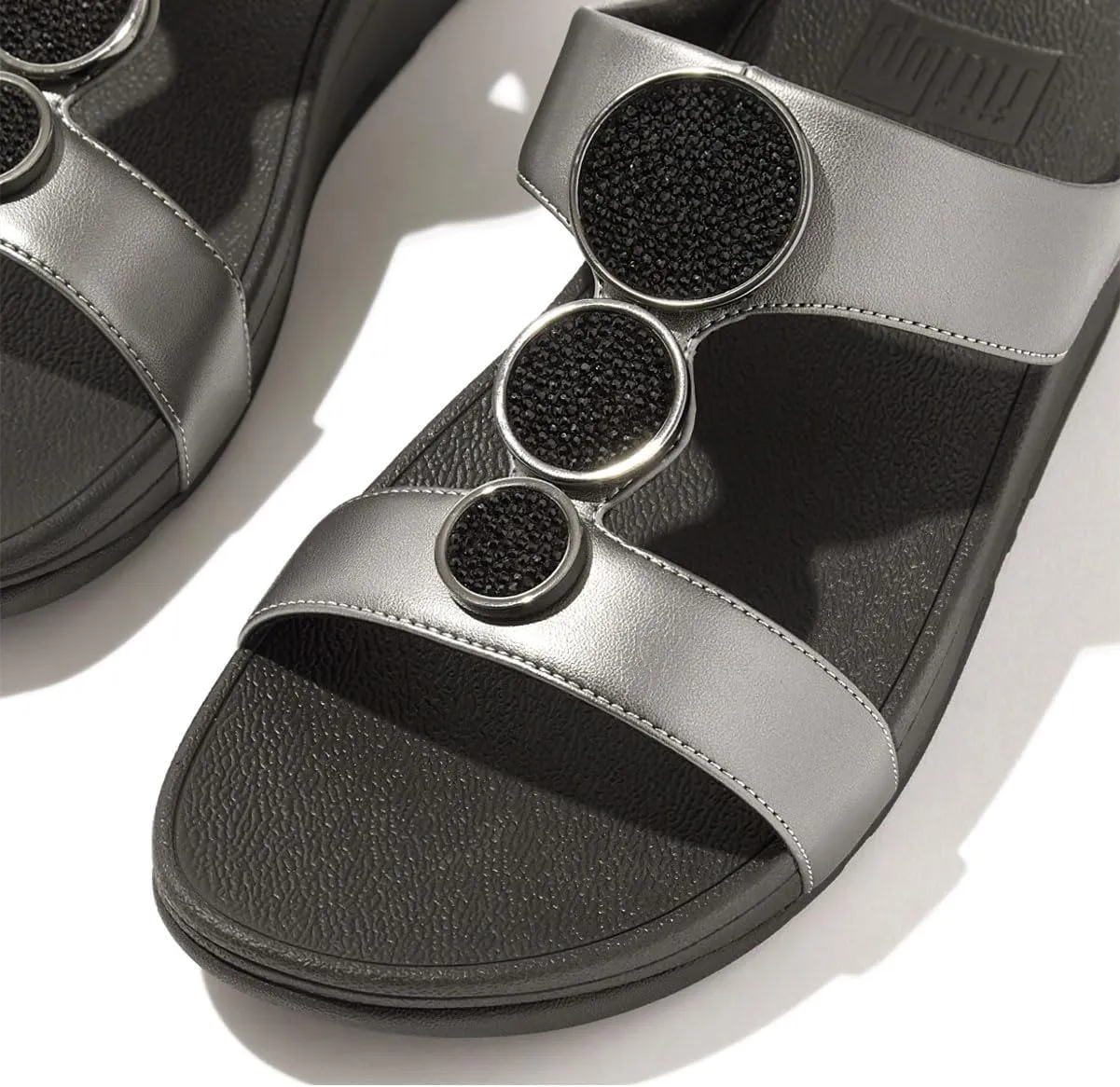 FitFlop Women's Halo Bead-Circle Metallic H-bar Slides Wedge Sandal